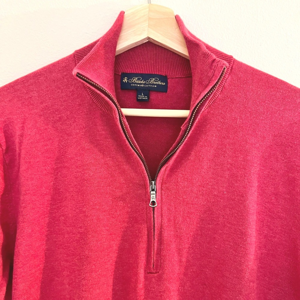 Brooks Brothers Mens Red 100% Supima Cotton Quarter Zip Preppy Sweater‎ Large L - Picture 2 of 7